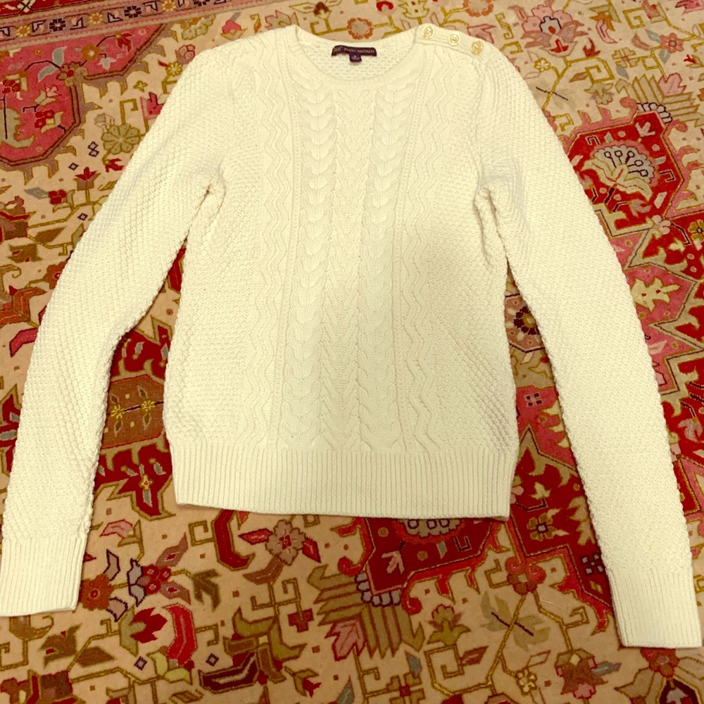 White Knit Brooks Bothers Sweater w/ Button Detail